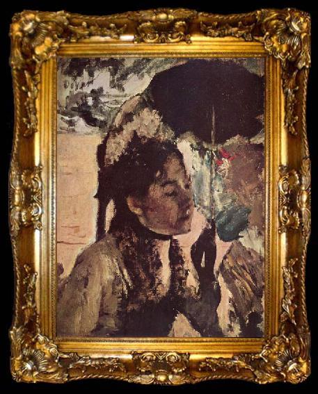 framed  Edgar Degas In den Tuilerien: Frau mit Sonnenschirm, ta009-2